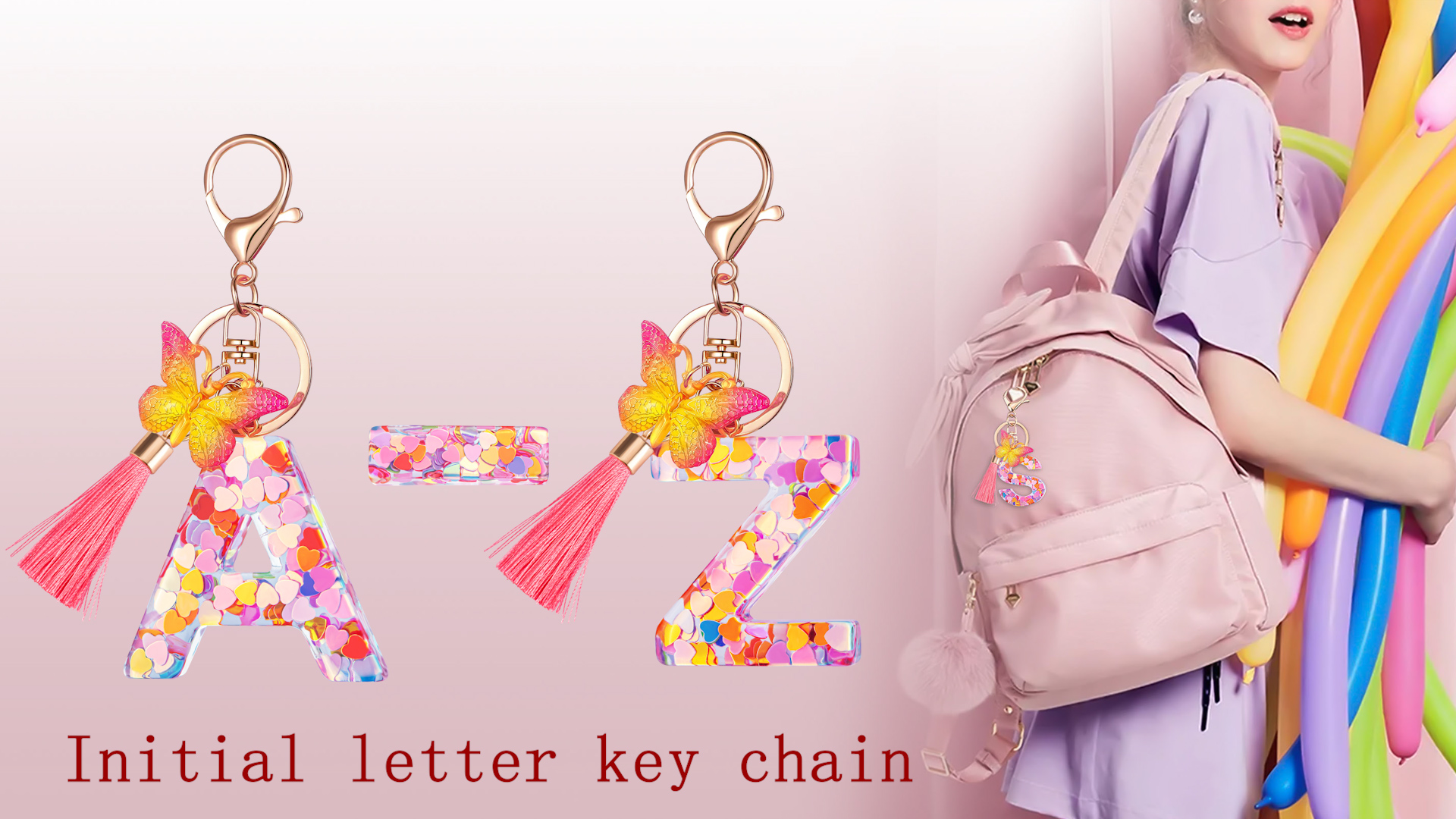 Suweibuke Colourful Cute Initial Letter Keychains for Women Girls
